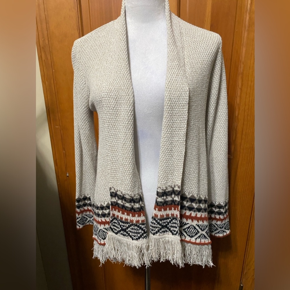 Style & Co. Fringe Knit Aztec Print Cardigan - Picture 3 of 6